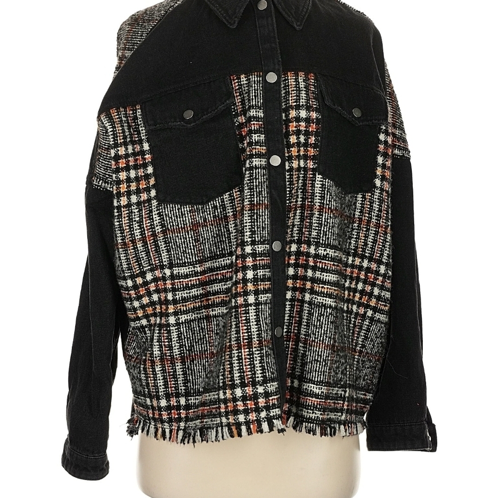 Zara Southwestern Vibe Jean And Cotton Textured Button Up Thick